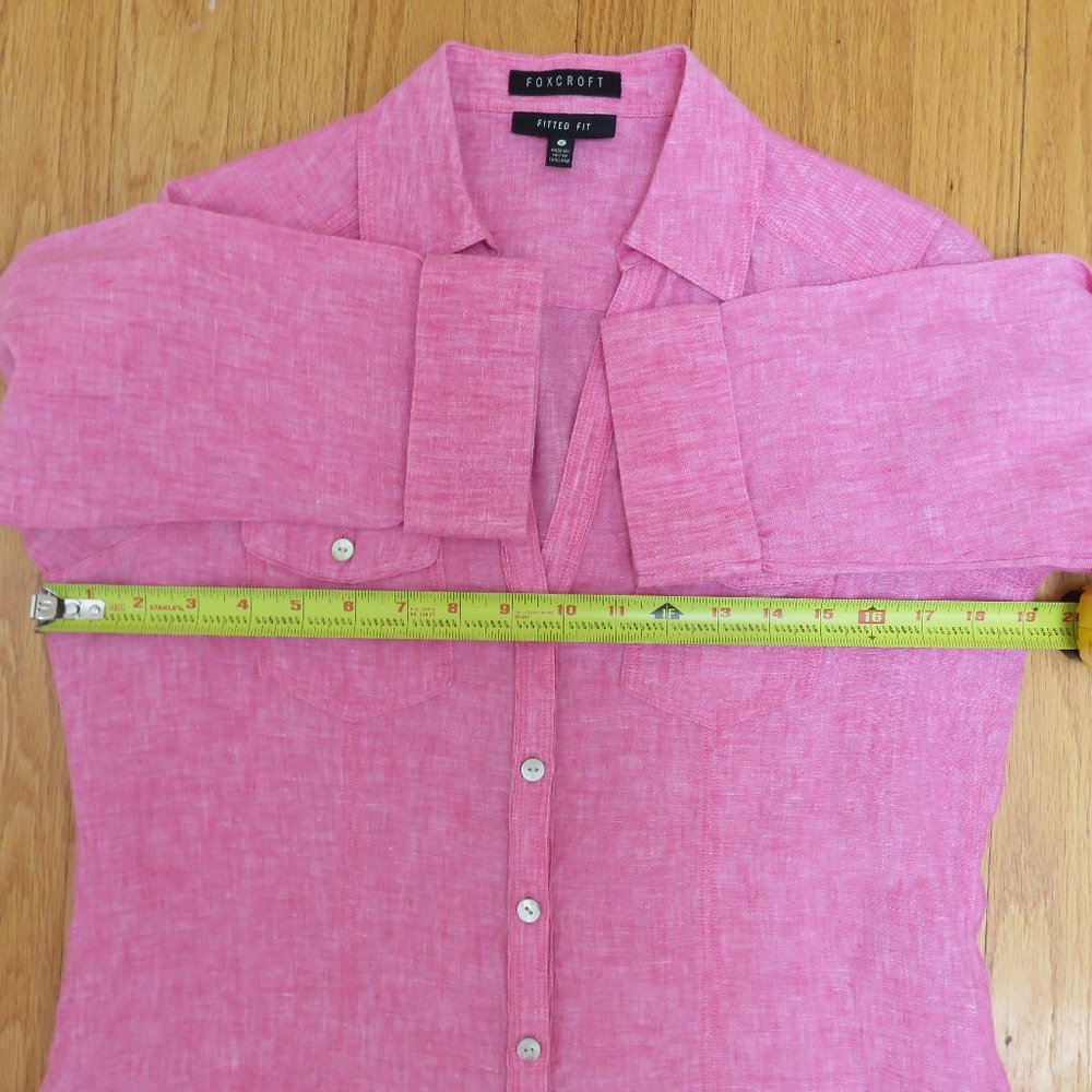 CLEARANCE Foxcroft Raspberry colored 100% Linen Y neck button down shirt size 8 - Picture 6 of 7